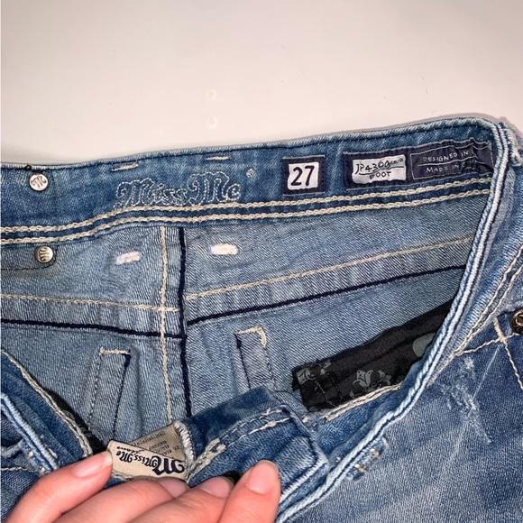 Miss Me Fleur De Lis Low Rise Y2K Denim Boot Cut Studded Jeans Embroidered 27 - Picture 9 of 12